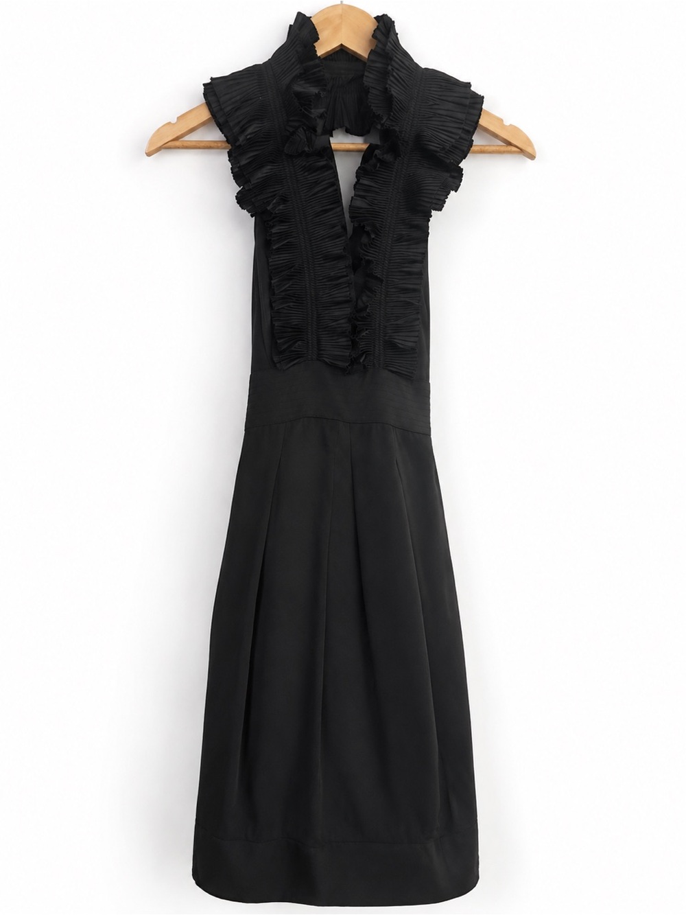 BCBGMAXAZRIA Runway Black Ruffle High-Neck Maxi Dress